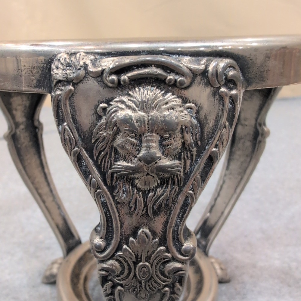 Ornate Silver Tone Lion Head Claw Foot Metal Bowl Stand Pedestal Base - Picture 2 of 8